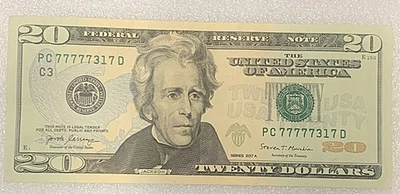 2007A $20 FRN - Fancy Serial - High Coolness 77777317 Crisp UNC - Image 1 of 2