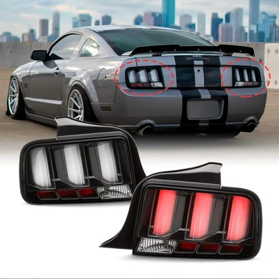 Pair Tail Lights for 2005-2009 Ford Mustang Smoked LED Tube Signal Brake Lamps Foto 1 de 4