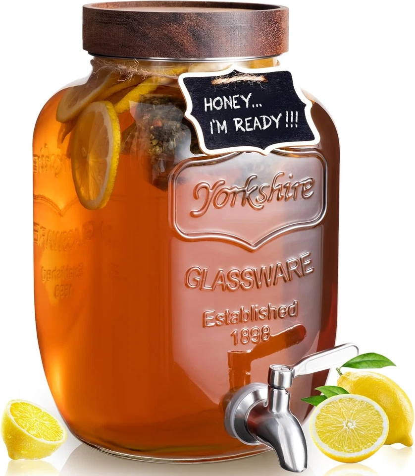 Dispensador de bebidas de vidrio para fiestas, dispensador de bebidas de 1 galón con grifo sólido Foto 1 de 4