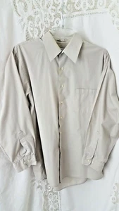 Van Heusen Easy Care Men's Size 16 Large Poplin Long Sleeve Shirt Beige Button - Picture 1 of 11
