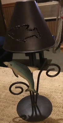 Lámpara de delfín de metal azul negro vela soporte de luz de té estatuilla decoración del hogar Foto 1 de 3