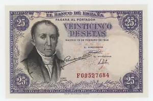 Spain España 25 Pesetas 19-2-1946 Pick 130.a XF+ Circulated Banknote Serial F - Picture 1 of 2