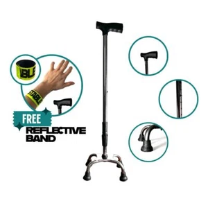 Quad Cane Walking Stick for Elderly Height Adjustable Lightweight 150 kg Load - Picture 1 of 7