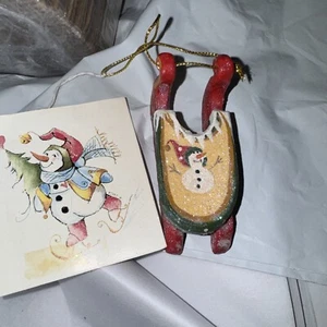 House of Hatten Snowman Sleigh Sled Ornament Vintage Handcrafted Christmas 1999 - Picture 1 of 1