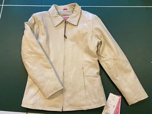 New NWT Excelled Coll. Ladies Genuine Leather Jacket Medium Oyster Zipper Front - Picture 1 of 12