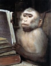 Painting Reading Monkey by Gabriel vMax. Wall Art Repro. Giclee