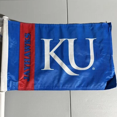 Kansas Jayhawks KU Blue and Red DOUBLE SIDED CAR FLAG Wall Mount - Image 1 of 4