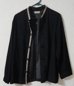 Amanda Smith Sakko Gr. 18 Froschverschluss Blumenbesatz schwarz Vintage minimalistisch - Bild 1 von 6
