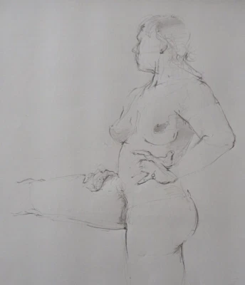 Hand Drawn Pencil Medium Life Drawing Study of a Female Nude in a Standing Pose - Image 1 of 4
