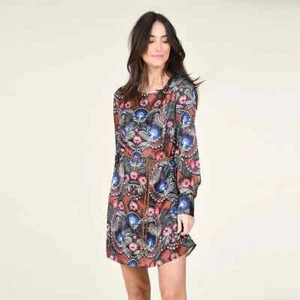 MOLLY BRACKEN Balloon Sleeve Dress Size M (12) Plaited Belt Silk Effect RRP £58 - Picture 1 of 4