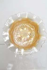 Vintage Fenton Marigold Clear Orange Grapes & Cable Carnival Glass Ruffle Bowl - Picture 1 of 17