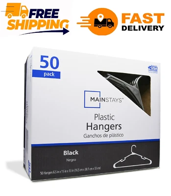Perchas de plástico con muescas Mainstays, paquete de 50, negras Foto 1 de 4