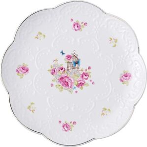 YBK Tech10-inch Bone China Dessert Plate Ceramic Plate Pink Roses1 pcs