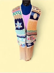 Vintage 90s Casual Corner multi-coloured knit vest. Size Large. - Picture 1 of 7