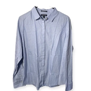 Lands’ End Damen No Iron Supima Knopfleiste Hemd blau Nadelstreifen Größe 16 lang - Bild 1 von 2