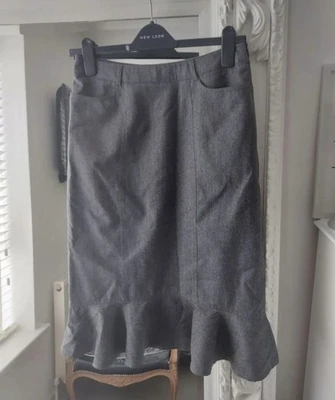 Jaeger grey midi wool Cashmere ruffle pencil skirt size 10 - Image 1 of 3