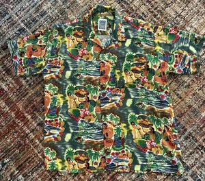 Vintage Ocean Current 100% Rayon Men's Hawaiian Shirt Size Medium Hula Floral - Picture 1 of 10