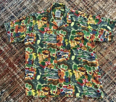 Vintage Ocean Current 100% Rayon Men's Hawaiian Shirt Size Medium Hula Floral - Image 1 of 4