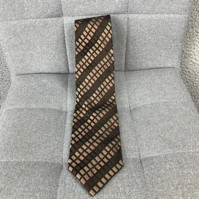 Corbata Giorgio Armani Para Hombre Marrón Rosa Geométrica 100% Seda Hecha en Italia Clásica Formal Foto 1 de 4