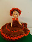 Vintage Handmade Doll Saucer/Plate With Crochet/Knitted Brown/Rust Dress