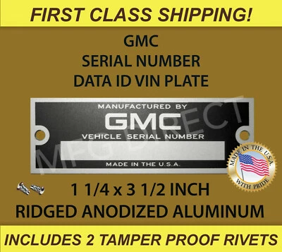 GMC SERIAL NUMBER TAG DATA PLATE TRUCK SUBURBAN ID IDENTIFICATION NEW BLANK USA - Image 1 of 2