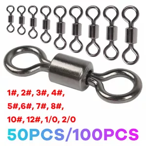 100/50x Rolling Barrel Swivel 42-330lb Fishing Swivels Solid Ring #1-#8,1/0-6/0 - Picture 1 of 28