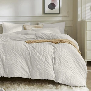 Beige Duvet Cover King Size, 3Pcs Washed Microfiber Bedding Set, Soft Breathable - Picture 1 of 6