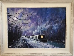 Framed Hand Finished Print Industrial Northern Art Canal Narrow Boat - Picture 1 of 5
