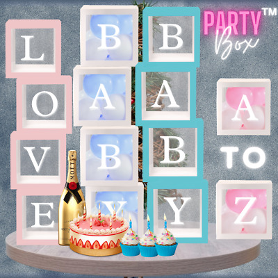 A-Z Letter Transparent Balloon Boxes DIY Baby Shower Decorations Party Love Cube • 4.85£