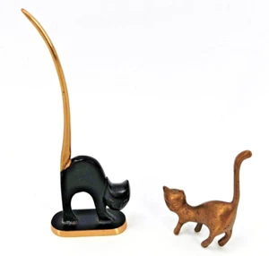 2x Messing Katzen Figuren Katze Ringhalter Ring Vintage 50s 60s 70s Messingfigur - Bild 1 von 6