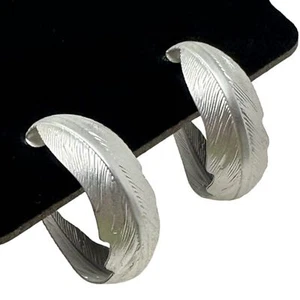 Crystal Avenue Silver Hypoallergenic 1” Feather Hoop Post Back Earrings NWT - Picture 1 of 5