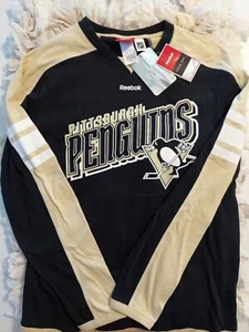 Camiseta Pittsburgh Penguins Reebok NHL Team Mangas Largas Bronceada y Negra Talla Pequeña - Imagen 1 de 5