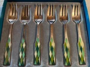 Georg Jensen Sterling Harlequin Cake Forks Set of 6 Mid-Century - Picture 1 of 8