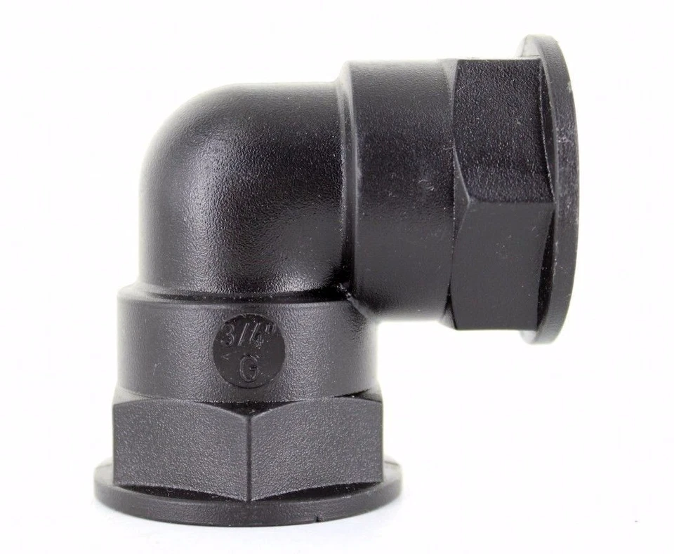 MADE IN ITALY BSP Female x Female Elbow Polypropylene/PP/Black Plastic Pipe Fitting 3/4"
