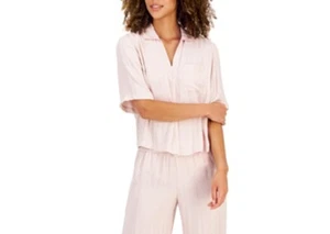 New Alfani Women's Short Sleeve Pink Collared Sleep Shirt Rose Pink Size 2XL - Picture 1 of 7