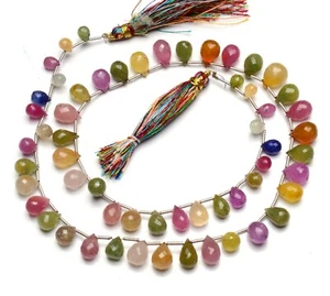 Natural Gem Multi Sapphire 6x5 to 11x8MM Faceted Teardrop Briolette Beads 18" - Picture 1 of 5