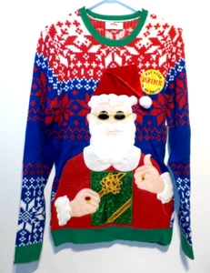 Christmas Ugly Sweater Cool Santa Claus & Drink Pouch Sz S (34-36) - Picture 1 of 6
