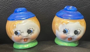 Vintage Flapper Girl Head Salt & Peppers Shakers Porcelain Lusterware Japan - Picture 1 of 7