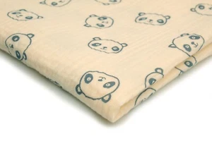 Printed Cotton Muslin, double gauze fabric, Pandas on ecru 50 x 130 cm - Picture 1 of 4