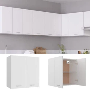 White Kitchen Cupboard Unit Wall Mount Furniture Hanging Cabinet With 2 Shelves - Picture 1 of 9