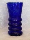 Vintage Cobalt Blue Hand Blown Art Swirled Glass Vase-Rough Pontil- Estate Item