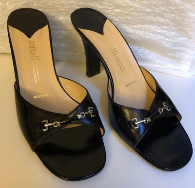 New AMALFI Heels Shoes 10B Black Open toe Pump Slide Nordstrom Italy Leather - Image 1 of 4