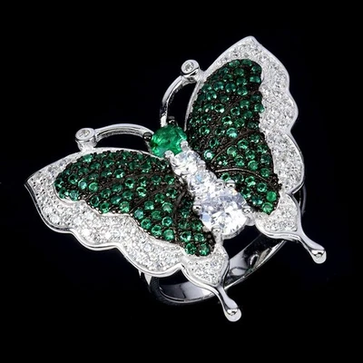 Anillo de plata de ley 925 redondo circonita simulada piedras preciosas joyería mariposa talla 8,5 Foto 1 de 4