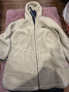 Abrigo Chaqueta LL Bean Mountain Pile Sherpa Polar Para Mujer 2X Capucha Natural Cremallera Completa - Imagen 1 de 7