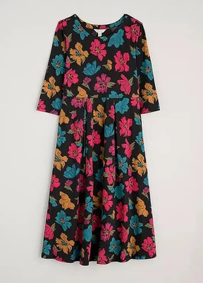 SEASALT SIZE 12 PETITE ' VERONICA' FLORAL PRINT ORGANIC COTTON JERSEY TEA DRESS - Image 1 of 4