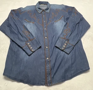 Vintage Scully Western Hemd Herren 2XL XXL Denim Perlen Druckknopf bestickt Paspel - Bild 1 von 11