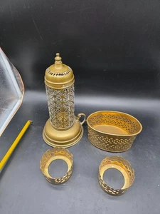 Vintage Arabischer Stil Windlicht Messing Kerzenhalter 2 Messing Stumpenkerzenhalter - Bild 1 von 17