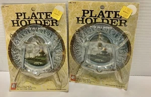 2 VTG NWT Original New Solid Brass Decorative Plate Holder Rustic Home Decor - Picture 1 of 4