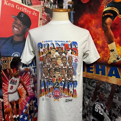 Vintage 1990 Detroit Pistons Salem Sportswear NBA World Champions Tee Sz Medium - Image 1 of 4