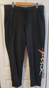 VICTORIA'S SECRET PINK LOGO EVERYDAY COMFY FLEECE JOGGERS Black L Rainbow Script - Picture 1 of 7